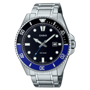 Relógio masculino Casio padrão analógico de aço inoxidável com mostrador preto quartzo MDV-107D-1A2 200M