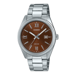 Relógio masculino Casio Standard analógico banhado a íons em aço inoxidável com mostrador marrom e quartzo MTP-1302DD-5AV