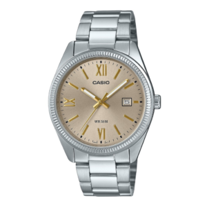 Casio Standard Analógico Ion Banhado Aço Inoxidável Bege Mostrador Quartzo MTP-1302DD-9AV Relógio Masculino