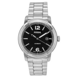Relógio unissex Fossil Heritage em aço inoxidável com mostrador preto automático ME3223