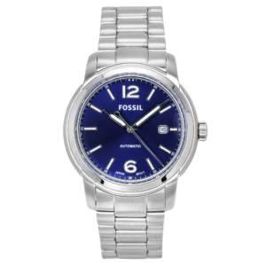 Relógio masculino Fossil Heritage com mostrador azul em aço inoxidável automático ME3244