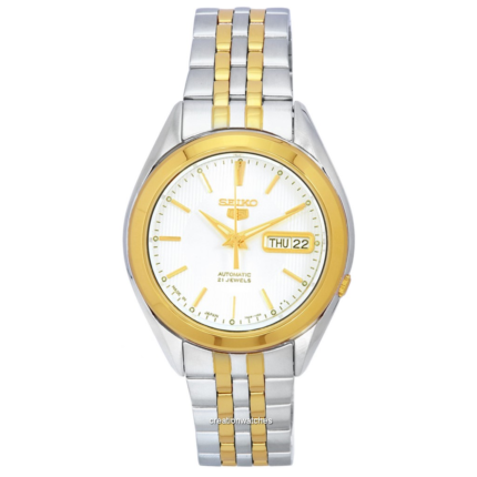 Seiko 5 Two-Tone Stainless Steel White Arabic Dial Automatic Men's Watch SNKL24 SNKL24J1 SNKL24J