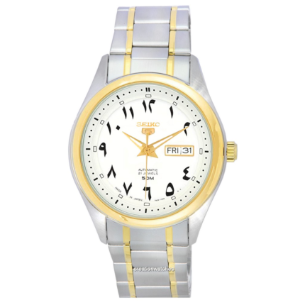 Seiko 5 Two Tone Stainless Steel White Arabic Dial Automatic SNKP22 SNKP22J1 SNKP22J Men's Watch